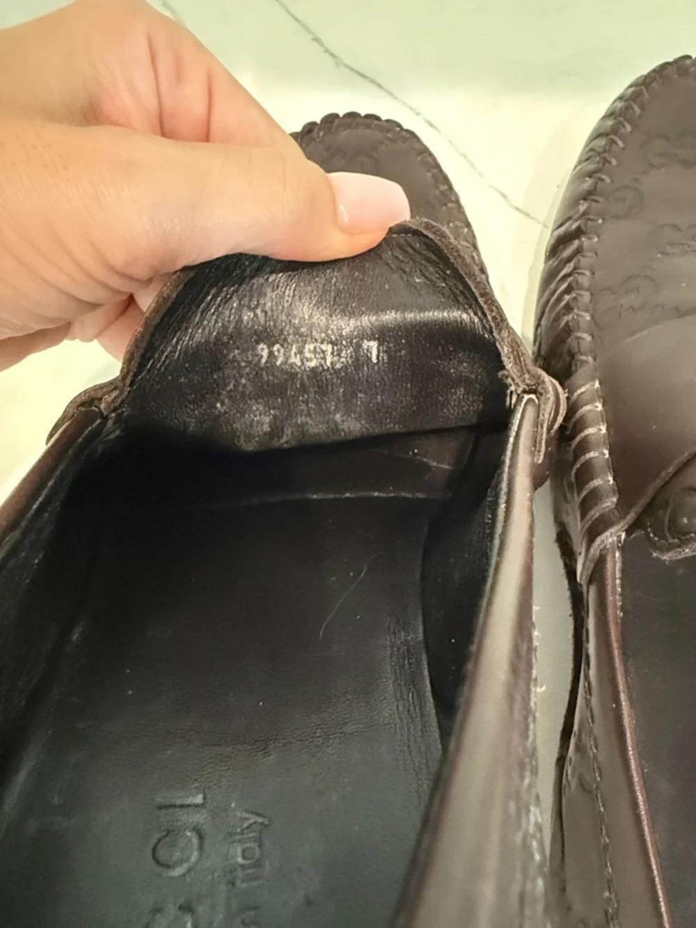 Gucci Brown Embossed GG Leather Penny Loafers - Picture 8 of 12